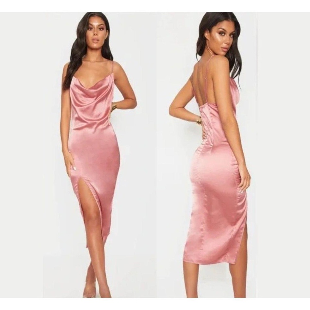 PrettyLittleThing Pink Cowl Neck Slip Dress
